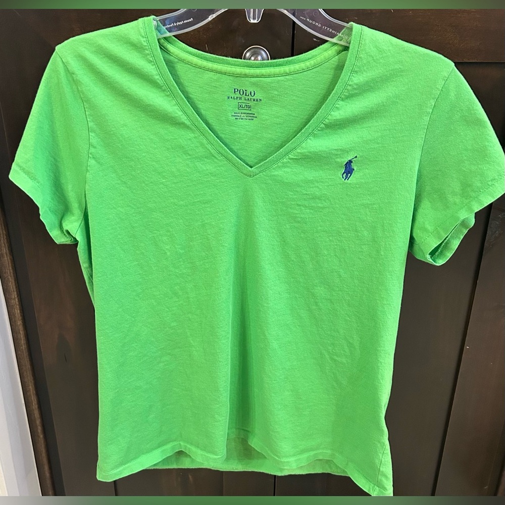 Women’s Ralph Lauren Polo Green V-Neck Tee Sz XL